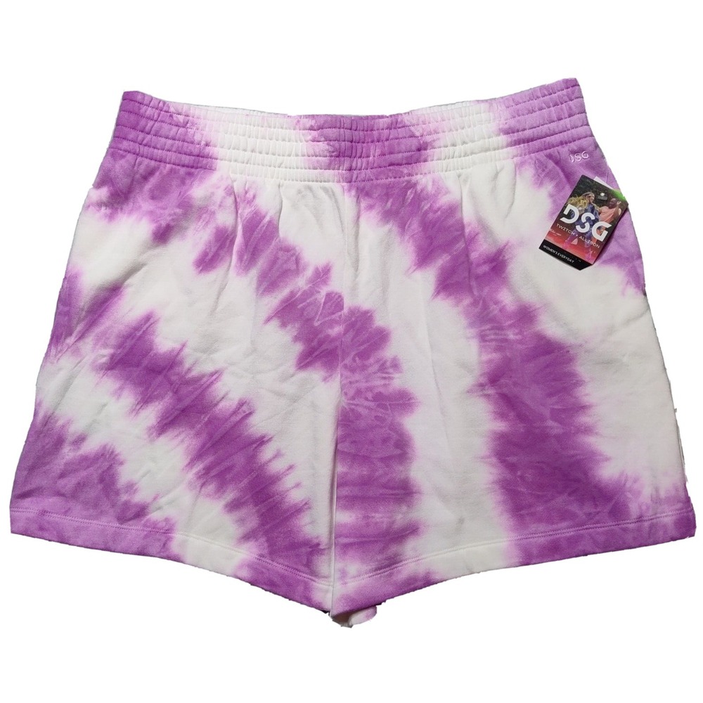 DSG‎ X TWITCH + ALLISON Women Size 2XL Lilac Fields Tie Dye 7" Fleece Shorts NEW